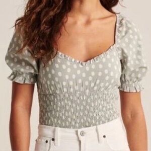 Abercrombie & Fitch polka dot smocked waist top, medium
